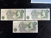 Great Britain, One Pound, Hollom 1963 (K69T, Consec Trio), EF, BKN2701