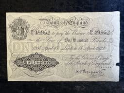 Great Britain, White £100, Peppiatt 1937 (55/O), Ext Rare, VF, BKN2689