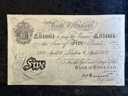 Great Britain, White £5 1938 (Operation Bernhard Forgery), GVF, BKN2685
