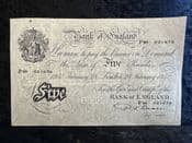 Great Britain, White £5, Beale 1950 (P86), F Small Hole, BKN2660