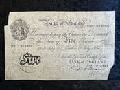 Great Britain, White £5, Beale 1950 (S01), VG Damaged, BKN2665