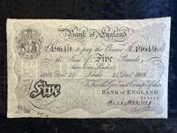 Great Britain, White £5, Harvey, Leeds 1918 (82/U), AVF, BKN2691