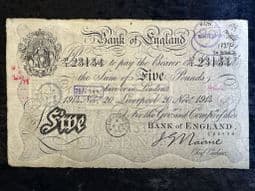 Great Britain, White £5, Nairne, Liverpool 1914 (37/T), GF, BKN2692