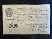 Great Britain, White £5, O'Brien 1955 (A20A), GVF Corner Tape Marks, BKN2672