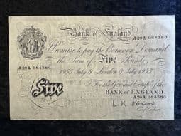 Great Britain, White £5, O'Brien 1955 (A20A), GVF Corner Tape Marks, BKN2672