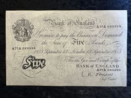 Great Britain, White £5, O'Brien 1955 (A77A), AEF, BKN2675