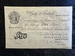 Great Britain, White £5, O'Brien 1955 (B30A), F, BKN2674