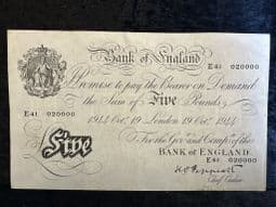 Great Britain, White £5, Peppiatt 1944 (E41), GVF, BKN2639