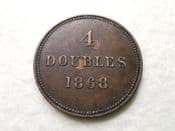 Guernsey, 4 Doubles 1868, Dirty VF, CS7822