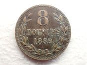 Guernsey, 8 Doubles 1889 H, Dirty F, CS13091