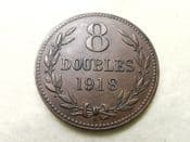 Guernsey, 8 Doubles 1918 H, VF, CS8572