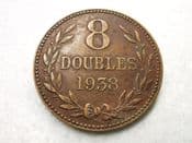 Guernsey, 8 Doubles 1938 H, Dirty VF, CS6372
