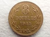 Guernsey, 8 Doubles 1945 H, EF, CS12950