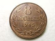 Guernsey, 8 Doubles 1945 H, GVF, CS8887