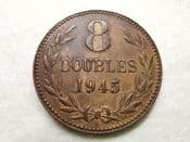 Guernsey, 8 Doubles 1945 H, GVF, CS8888