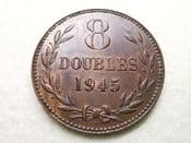 Guernsey, 8 Doubles 1945 H, GVF, CS9256