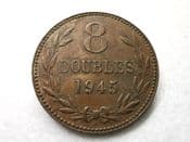 Guernsey, 8 Doubles 1945 H, VF, CS7047