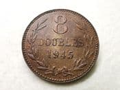 Guernsey, 8 Doubles 1945 H, VF, CS8566