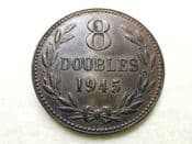 Guernsey, 8 Doubles 1945 H, VF, CS8806