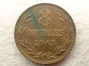 Guernsey, 8 Doubles 1945 H, VF Green Patch, CS13980