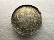 Hungary, Silver (.563), 15 Kreuzers 1745 KB, Fair Poorly Mounted, CS11469