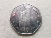 Isle of Man, 50 Pence 2016 AA (Milner's Tower), VF, CS11096