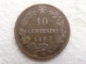 Italy, 10 Centesimi 1867 H, F, CS14623