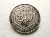 Italy, 20 Centesimi 1918 R, VF, CS9343