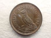 Lundy Island, One Puffin 1929, Local Coin, GVF Gouge, CS12580