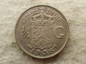 Netherlands Indies, Silver (.720), 1/4 Gulden 1938, Scratched VF, CS13991