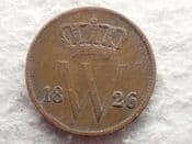 Netherlands, One Cent 1826 B, Fair, CS13253