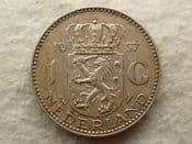 Netherlands, Silver (.720), One Gulden 1957, VF, CS13573
