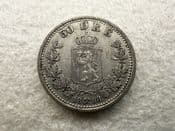 Norway, Silver (.600), 50 Ore 1888 (Rare), VF, CS11187
