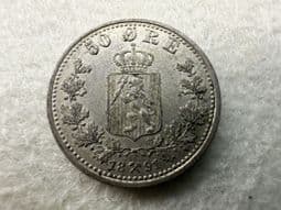 Norway, Silver (.600), 50 Ore 1891 (Scarce), AEF, CS11129