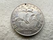 Portugal, Silver (.835), 10 Escudos 1934 (Scarcer Year), Holed VF, CS11449