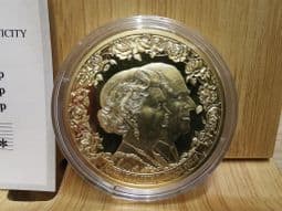 Royal Couples, QEII & Philip, 32g 2018 Gold Plated Medal, With COA, OS566