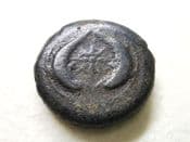 Sicily, Syracuse, AE Drachm (C. 395 BC), Head of Athena, Sea Star Between Dolphins, Fair, CS9424