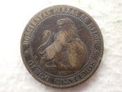 Spain, 5 Centimos 1870 OM, Fair, CS14251