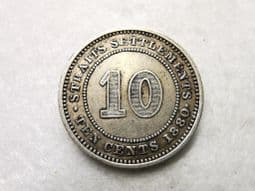 Straits Settlements, Silver (.800), 10 Cents 1880 H (Rare), VF, CS6723