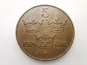 Sweden, 5 Ore 1920, VF, CS4154