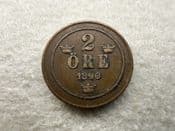 Sweden, Two Ore 1890, VF, CS11320
