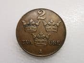Sweden, Two Ore 1935, VF, CS4000