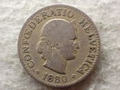 Switzerland, 10 Rappen 1880 B, Fair, CS13792