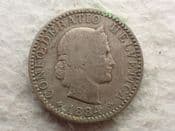 Switzerland, 20 Rappen 1884 B, Corroded Fair, CS13018