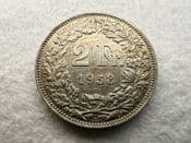 Switzerland, Silver (.835), Two Francs 1958 B, VF, CS11445