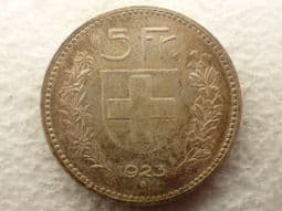 Switzerland, Silver (.900), 5 Francs 1923 B, VF, CS14078