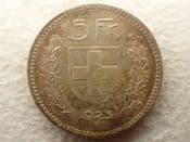 Switzerland, Silver (.900), 5 Francs 1923 B, VF, CS14078