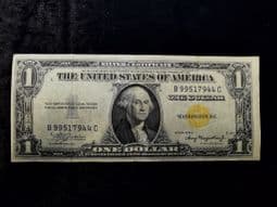 USA, One Dollar Silver Certificate 1935 A (North Africa Yellow Seal), VG, BKN1608