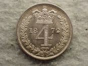 Victoria, Silver (.925), Maundy Fourpence 1872, Toned AUNC, CS13202