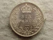Victoria, Silver (.925), Sixpence 1887 (JH, Value in Wreath), Cleaned AUNC, CS13170